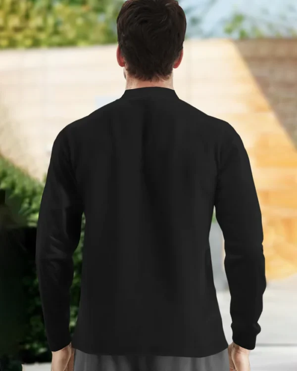 Men Full Sleeve Solid Zip Neck T-Shirt | Black - Image 3