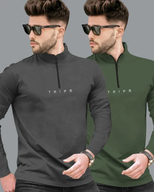 (Pack Of 2) Full Sleeve Mens High & Henley Neck T-shirts / 6 Variants Combo - Image 5